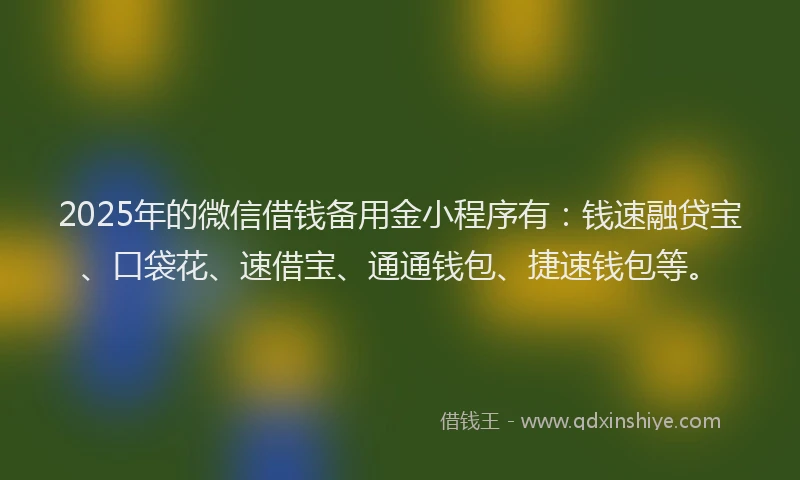 2025年的微信借钱备用金小程序有：钱速融贷宝、口袋花、速借宝、通通钱包、捷速钱包等。
