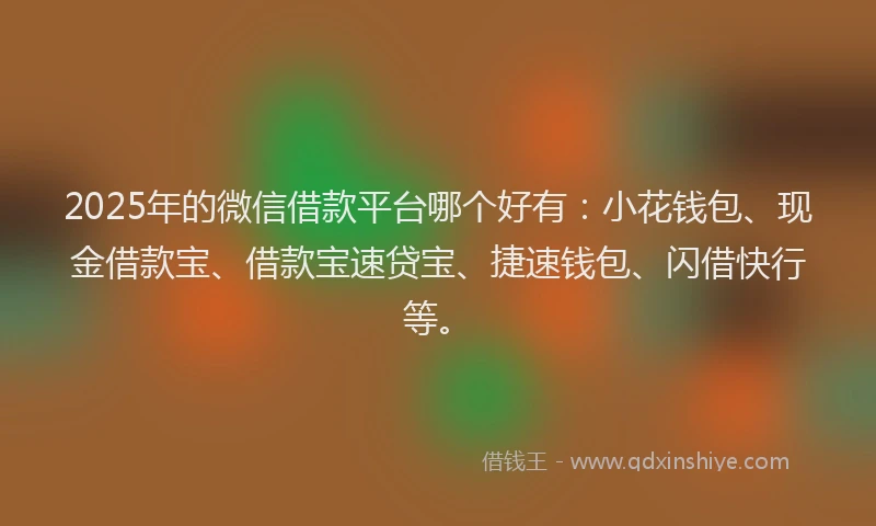 2025年的微信借款平台哪个好有：小花钱包、现金借款宝、借款宝速贷宝、捷速钱包、闪借快行等。