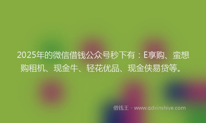 2025年的微信借钱公众号秒下有：E享购、蛮想购租机、现金牛、轻花优品、现金侠易贷等。