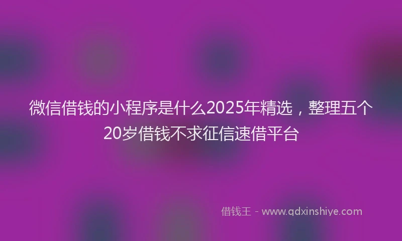 微信借钱的小程序是什么2025年精选，整理五个20岁借钱不求征信速借平台