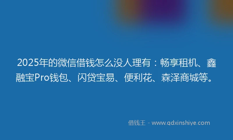 2025年的微信借钱怎么没人理有：畅享租机、鑫融宝Pro钱包、闪贷宝易、便利花、森泽商城等。
