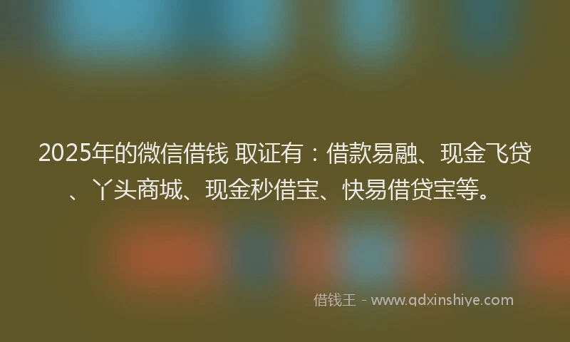 2025年的微信借钱 取证有：借款易融、现金飞贷、丫头商城、现金秒借宝、快易借贷宝等。