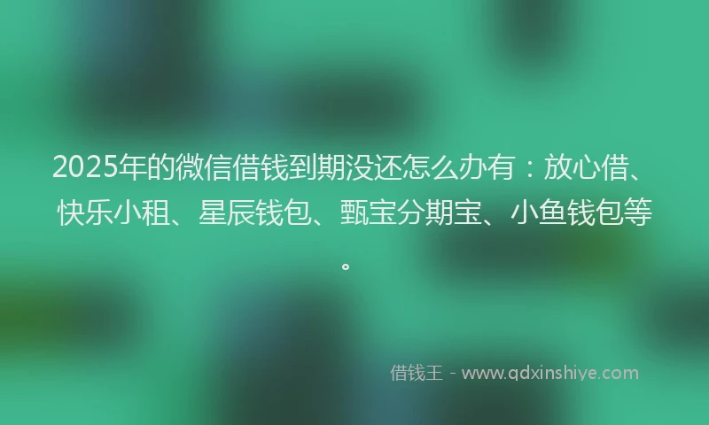 2025年的微信借钱到期没还怎么办有：放心借、快乐小租、星辰钱包、甄宝分期宝、小鱼钱包等。