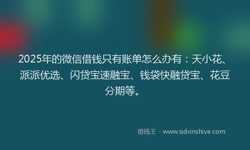 2025年的微信借钱只有账单怎么办有：天小花、派派优选、闪贷宝速融宝、钱袋快融贷宝、花豆分期等。
