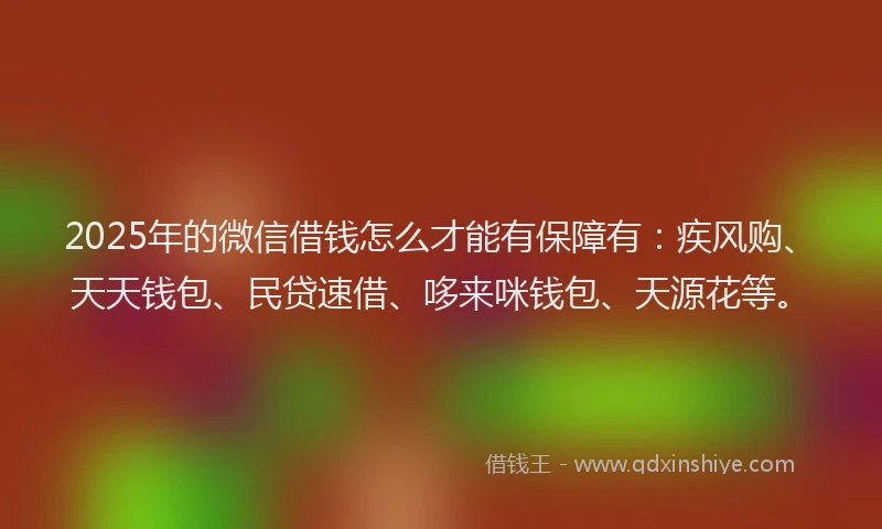 2025年的微信借钱怎么才能有保障有：疾风购、天天钱包、民贷速借、哆来咪钱包、天源花等。