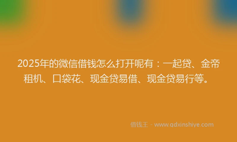 2025年的微信借钱怎么打开呢有：一起贷、金帝租机、口袋花、现金贷易借、现金贷易行等。