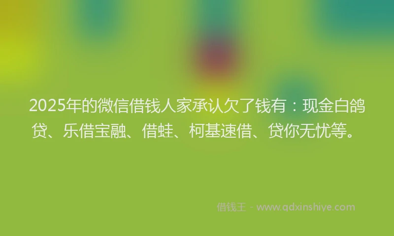 2025年的微信借钱人家承认欠了钱有：现金白鸽贷、乐借宝融、借蛙、柯基速借、贷你无忧等。