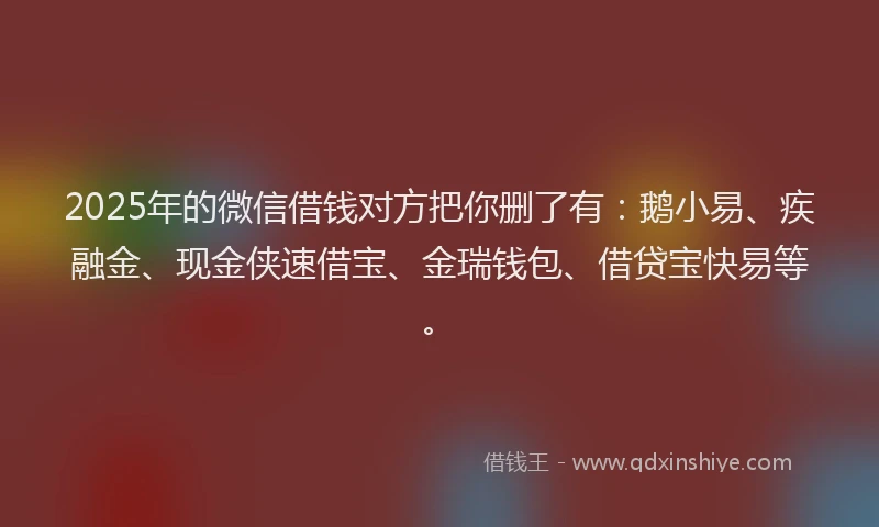 2025年的微信借钱对方把你删了有：鹅小易、疾融金、现金侠速借宝、金瑞钱包、借贷宝快易等。