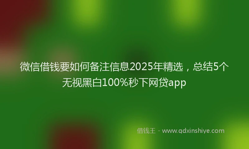 微信借钱要如何备注信息2025年精选，总结5个无视黑白100%秒下网贷app