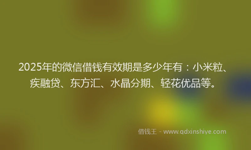 2025年的微信借钱有效期是多少年有：小米粒、疾融贷、东方汇、水晶分期、轻花优品等。