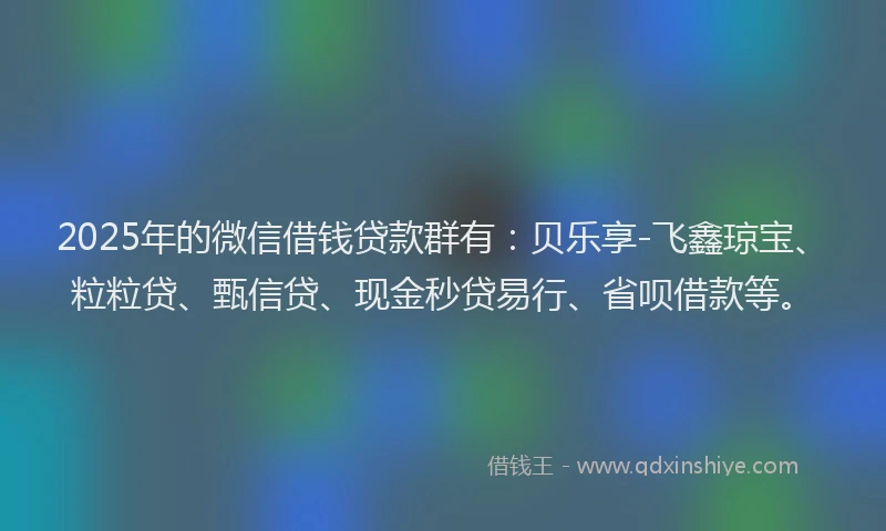 2025年的微信借钱贷款群有：贝乐享-飞鑫琼宝、粒粒贷、甄信贷、现金秒贷易行、省呗借款等。