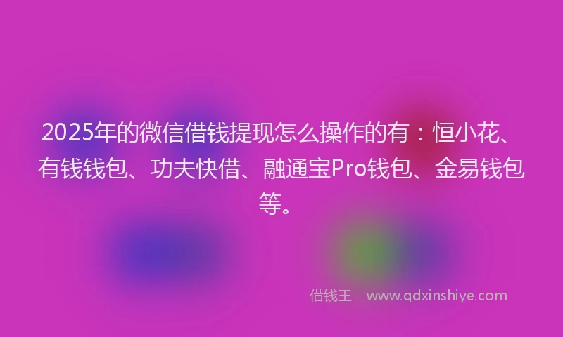 2025年的微信借钱提现怎么操作的有：恒小花、有钱钱包、功夫快借、融通宝Pro钱包、金易钱包等。