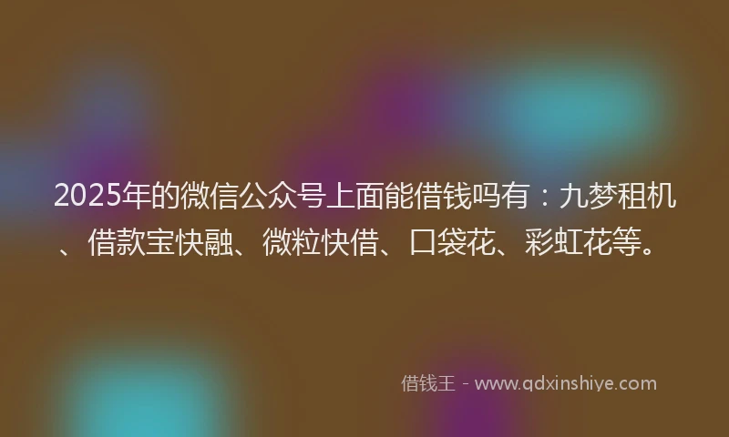 2025年的微信公众号上面能借钱吗有：九梦租机、借款宝快融、微粒快借、口袋花、彩虹花等。