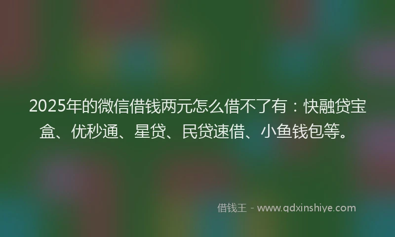 2025年的微信借钱两元怎么借不了有：快融贷宝盒、优秒通、星贷、民贷速借、小鱼钱包等。