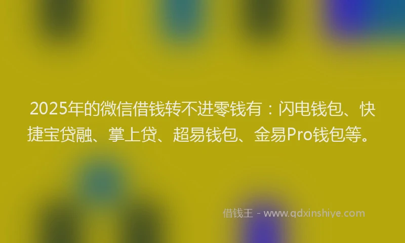 2025年的微信借钱转不进零钱有：闪电钱包、快捷宝贷融、掌上贷、超易钱包、金易Pro钱包等。