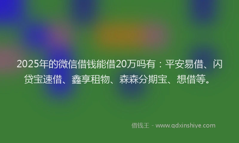 2025年的微信借钱能借20万吗有：平安易借、闪贷宝速借、鑫享租物、森森分期宝、想借等。