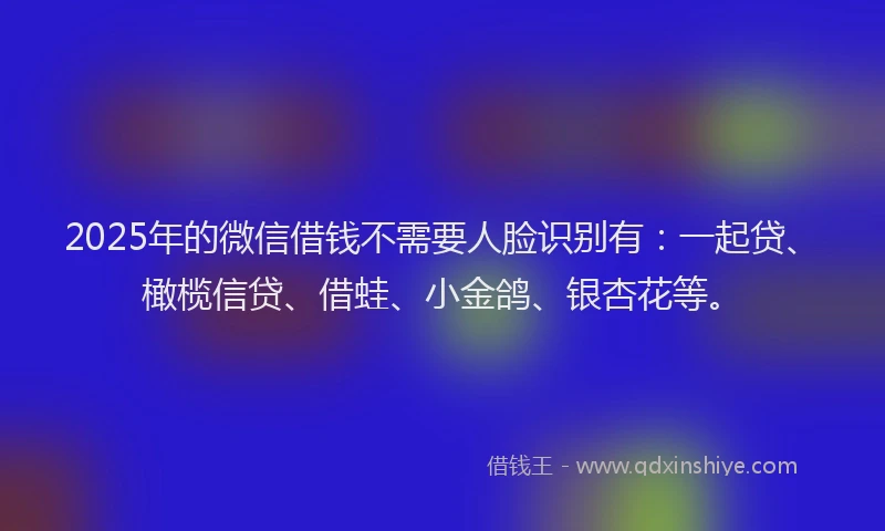 2025年的微信借钱不需要人脸识别有：一起贷、橄榄信贷、借蛙、小金鸽、银杏花等。