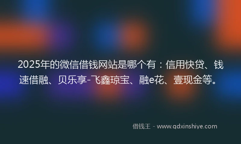 2025年的微信借钱网站是哪个有：信用快贷、钱速借融、贝乐享-飞鑫琼宝、融e花、壹现金等。