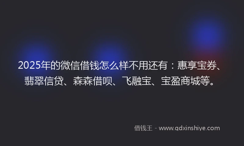 2025年的微信借钱怎么样不用还有：惠享宝券、翡翠信贷、森森借呗、飞融宝、宝盈商城等。