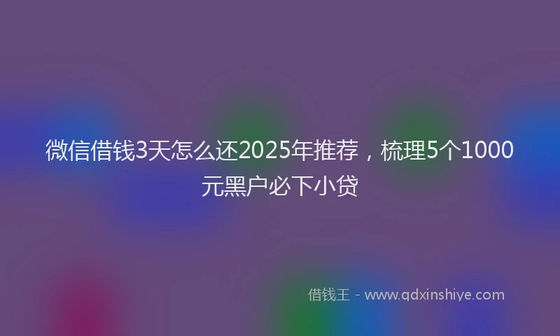 微信借钱3天怎么还2025年推荐，梳理5个1000元黑户必下小贷