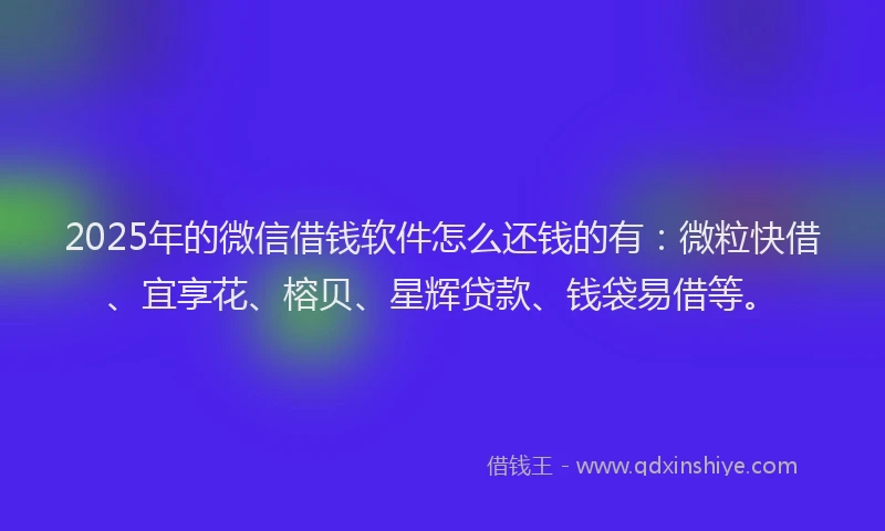 2025年的微信借钱软件怎么还钱的有：微粒快借、宜享花、榕贝、星辉贷款、钱袋易借等。