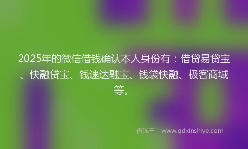 2025年的微信借钱确认本人身份有：借贷易贷宝、快融贷宝、钱速达融宝、钱袋快融、极客商城等。