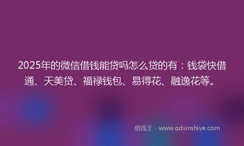 2025年的微信借钱能贷吗怎么贷的有：钱袋快借通、天美贷、福禄钱包、易得花、融逸花等。