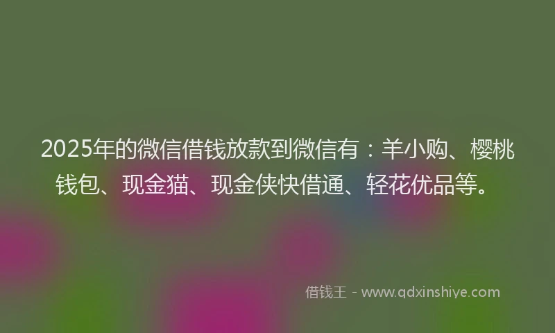 2025年的微信借钱放款到微信有：羊小购、樱桃钱包、现金猫、现金侠快借通、轻花优品等。