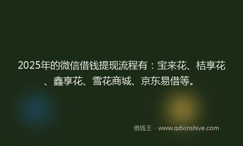 2025年的微信借钱提现流程有：宝来花、桔享花、鑫享花、雪花商城、京东易借等。