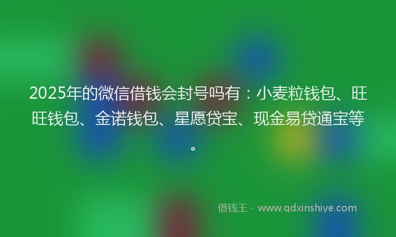 2025年的微信借钱会封号吗有：小麦粒钱包、旺旺钱包、金诺钱包、星愿贷宝、现金易贷通宝等。