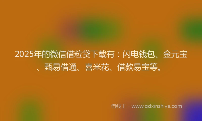 2025年的微信借粒贷下载有：闪电钱包、金元宝、甄易借通、喜米花、借款易宝等。