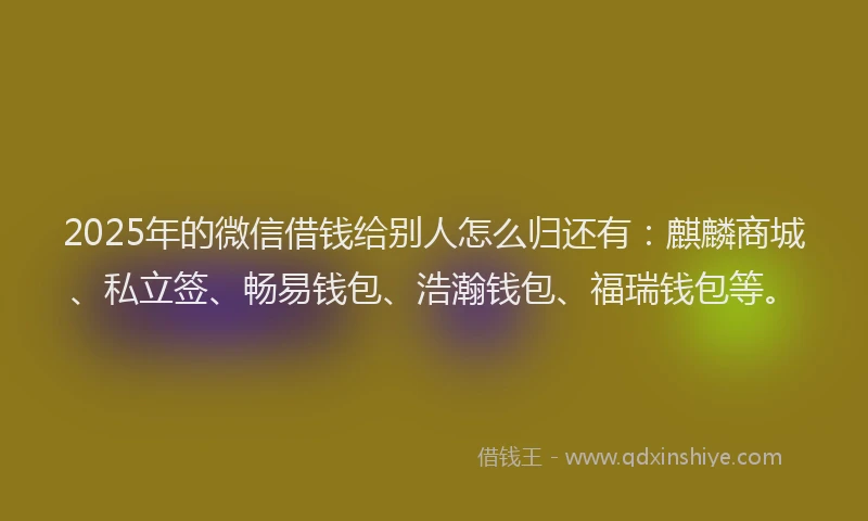 2025年的微信借钱给别人怎么归还有：麒麟商城、私立签、畅易钱包、浩瀚钱包、福瑞钱包等。
