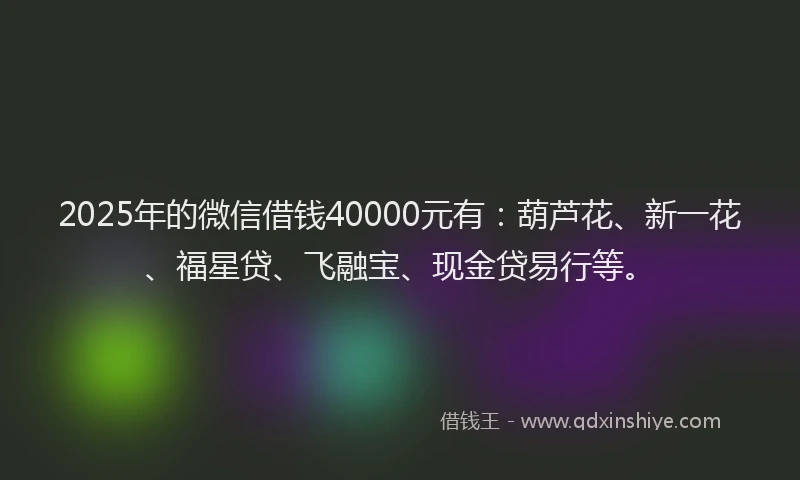 2025年的微信借钱40000元有：葫芦花、新一花、福星贷、飞融宝、现金贷易行等。