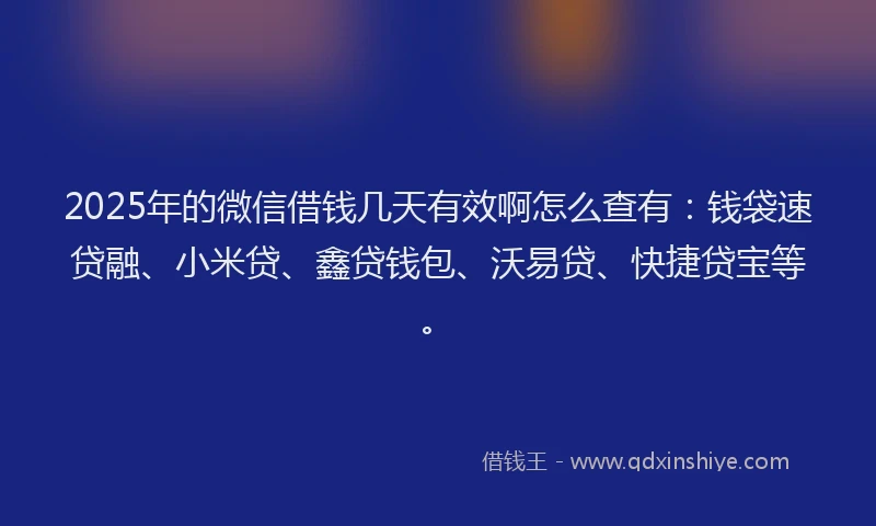 2025年的微信借钱几天有效啊怎么查有：钱袋速贷融、小米贷、鑫贷钱包、沃易贷、快捷贷宝等。