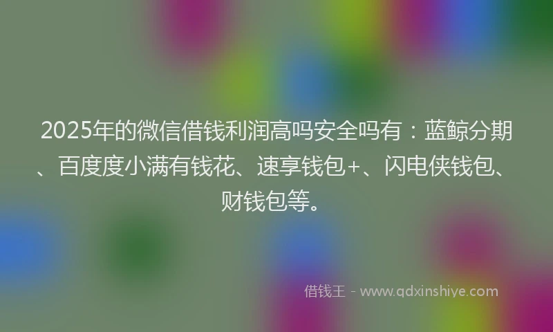 2025年的微信借钱利润高吗安全吗有：蓝鲸分期、百度度小满有钱花、速享钱包+、闪电侠钱包、财钱包等。