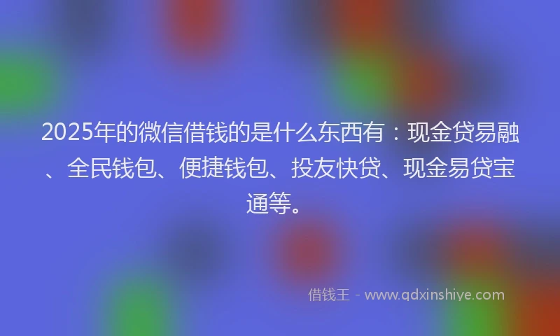 2025年的微信借钱的是什么东西有：现金贷易融、全民钱包、便捷钱包、投友快贷、现金易贷宝通等。