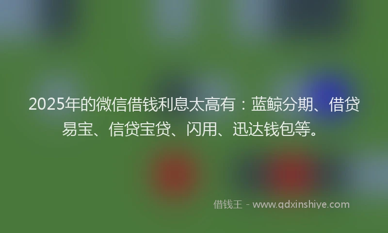 2025年的微信借钱利息太高有：蓝鲸分期、借贷易宝、信贷宝贷、闪用、迅达钱包等。