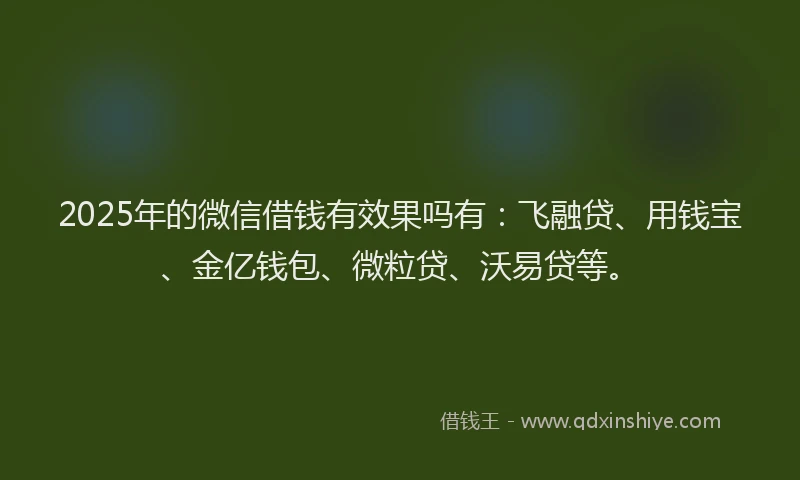 2025年的微信借钱有效果吗有：飞融贷、用钱宝、金亿钱包、微粒贷、沃易贷等。