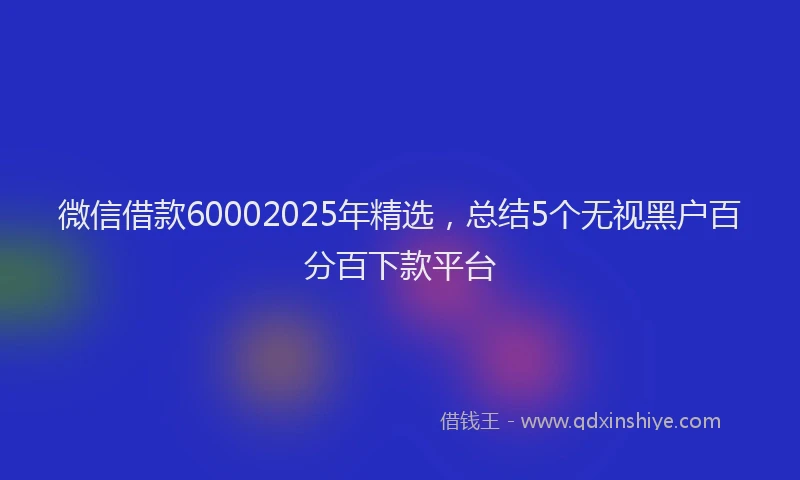 微信借款60002025年精选，总结5个无视黑户百分百下款平台