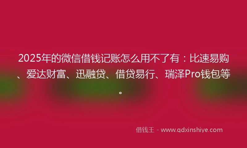 2025年的微信借钱记账怎么用不了有：比速易购、爱达财富、迅融贷、借贷易行、瑞泽Pro钱包等。