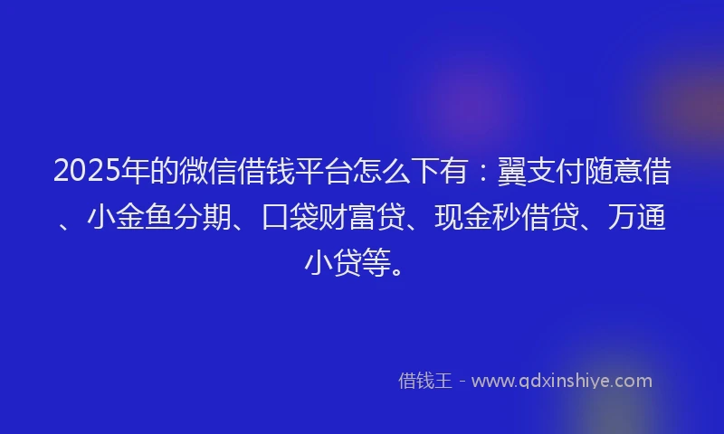 2025年的微信借钱平台怎么下有：翼支付随意借、小金鱼分期、口袋财富贷、现金秒借贷、万通小贷等。