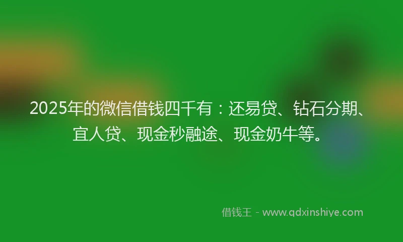 2025年的微信借钱四千有：还易贷、钻石分期、宜人贷、现金秒融途、现金奶牛等。