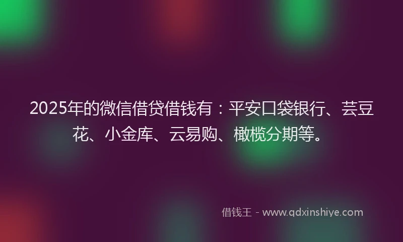 2025年的微信借贷借钱有：平安口袋银行、芸豆花、小金库、云易购、橄榄分期等。