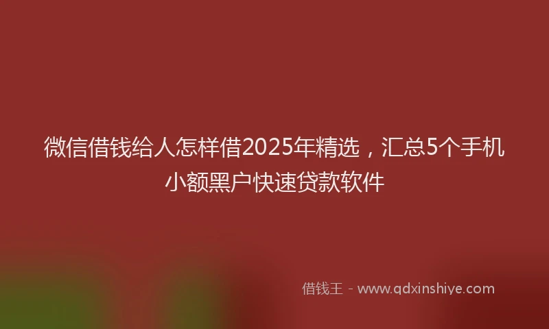 微信借钱给人怎样借2025年精选，汇总5个手机小额黑户快速贷款软件