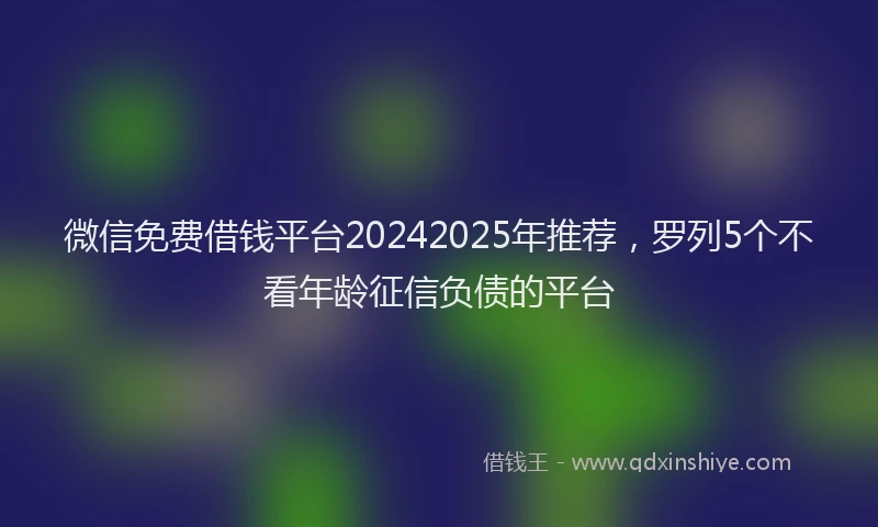 微信免费借钱平台20242025年推荐，罗列5个不看年龄征信负债的平台