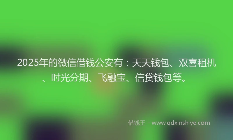 2025年的微信借钱公安有：天天钱包、双喜租机、时光分期、飞融宝、信贷钱包等。
