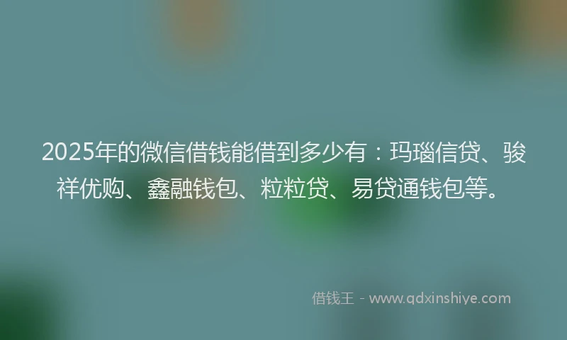 2025年的微信借钱能借到多少有：玛瑙信贷、骏祥优购、鑫融钱包、粒粒贷、易贷通钱包等。