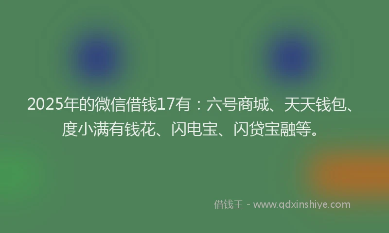 2025年的微信借钱17有：六号商城、天天钱包、度小满有钱花、闪电宝、闪贷宝融等。