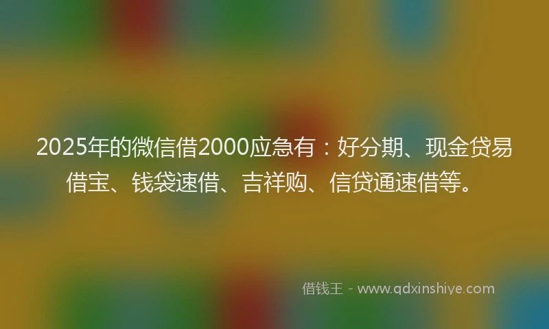 2025年的微信借2000应急有：好分期、现金贷易借宝、钱袋速借、吉祥购、信贷通速借等。