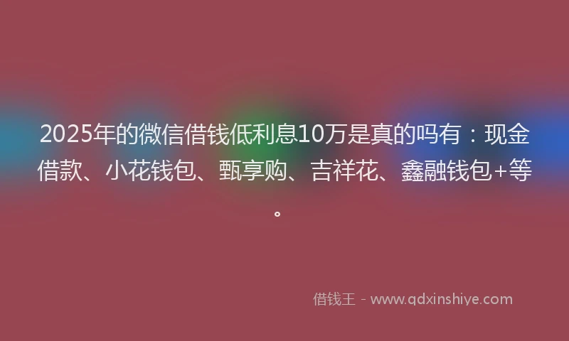 2025年的微信借钱低利息10万是真的吗有：现金借款、小花钱包、甄享购、吉祥花、鑫融钱包+等。